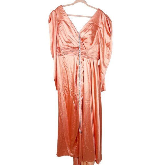 NWT Mac Duggal Faux Wrap Long Sleeve A Line Gown Peach 16 - Picture 3 of 8